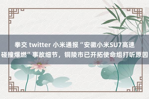 拳交 twitter 小米通报“安徽小米SU7高速碰撞爆燃”事故细节，铜陵市已开拓使命组打听原因